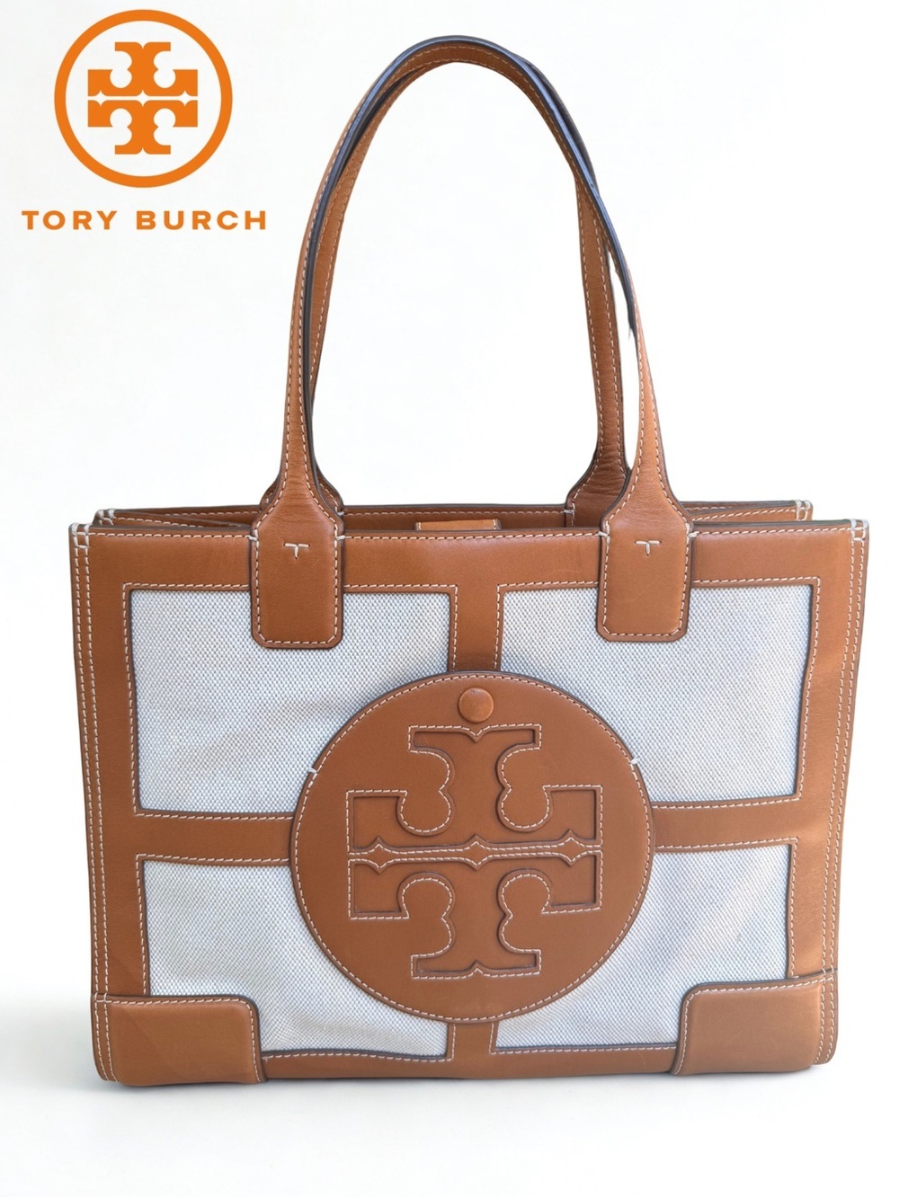 Tory Burch Canvas & Leather Stitched Logo Ella Tote